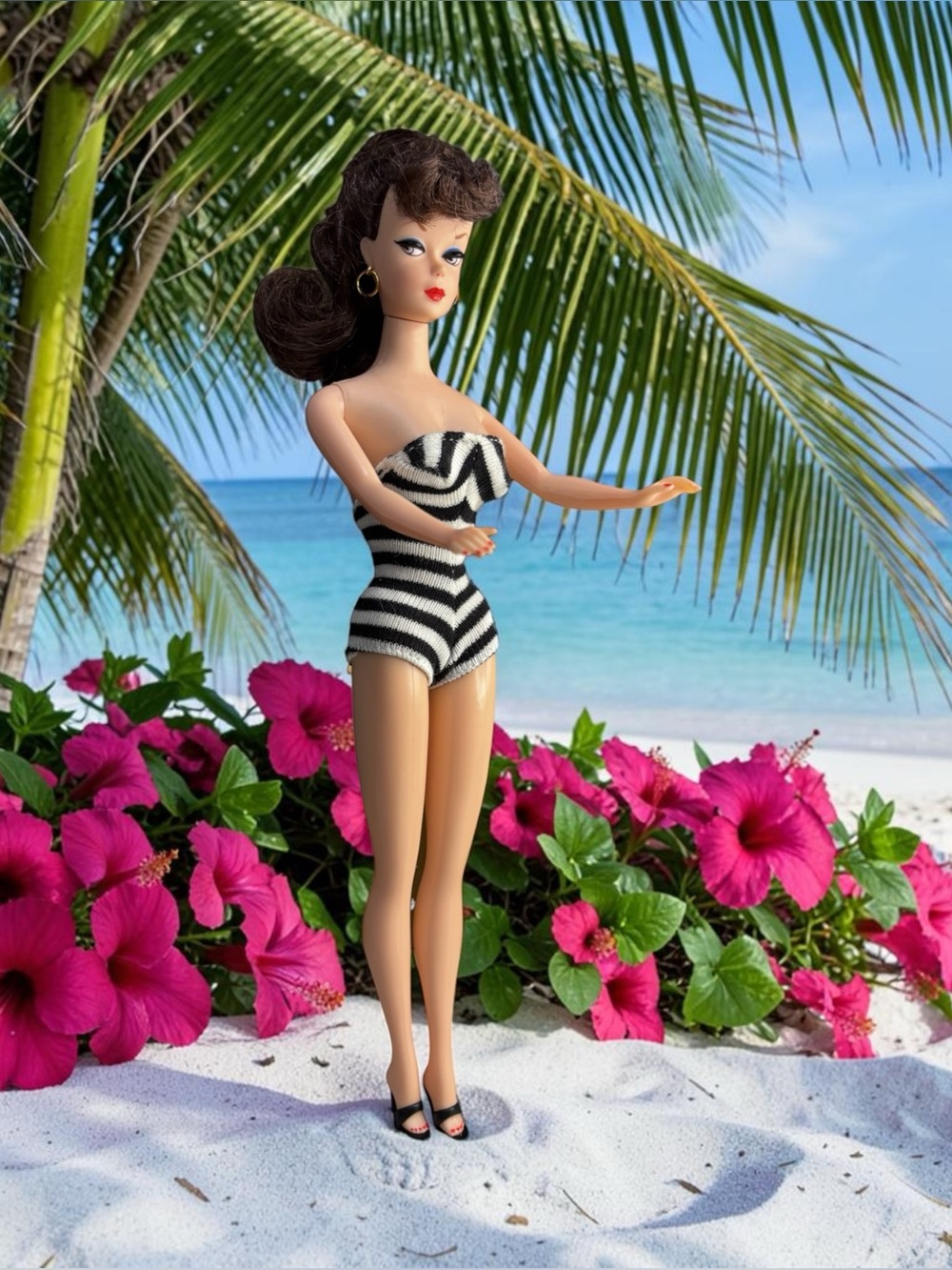 Vintage 1993 Barbie 35th Anniversary Iconic 1959 Remake Black White Striped